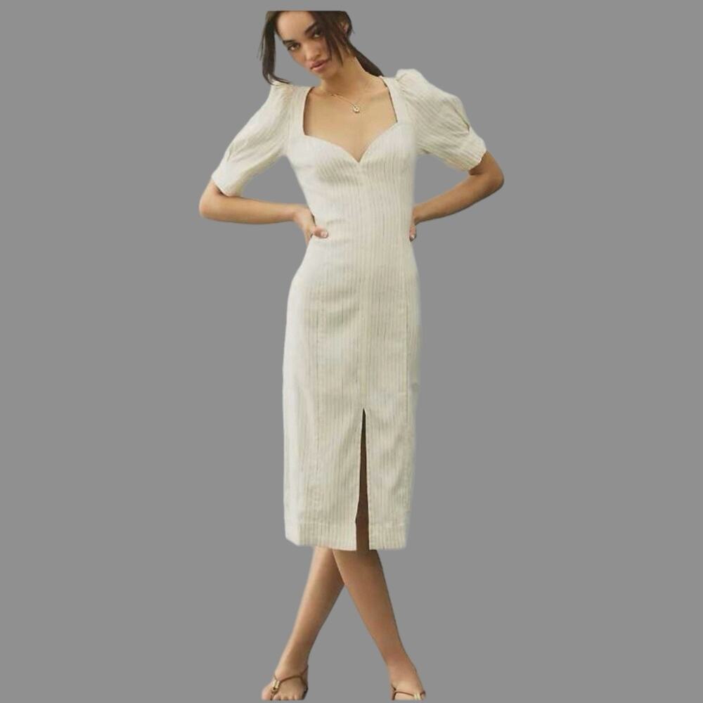 Anthropologie Pilcro Sweetheart Column Midi Dress Small Linen Blend Front Slit